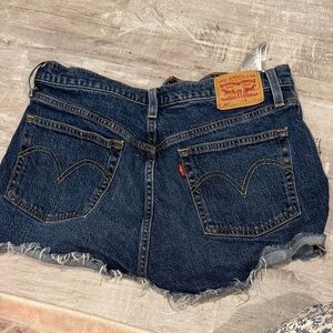 Levi's Women's Dark Blue Frayed Denim Shorts